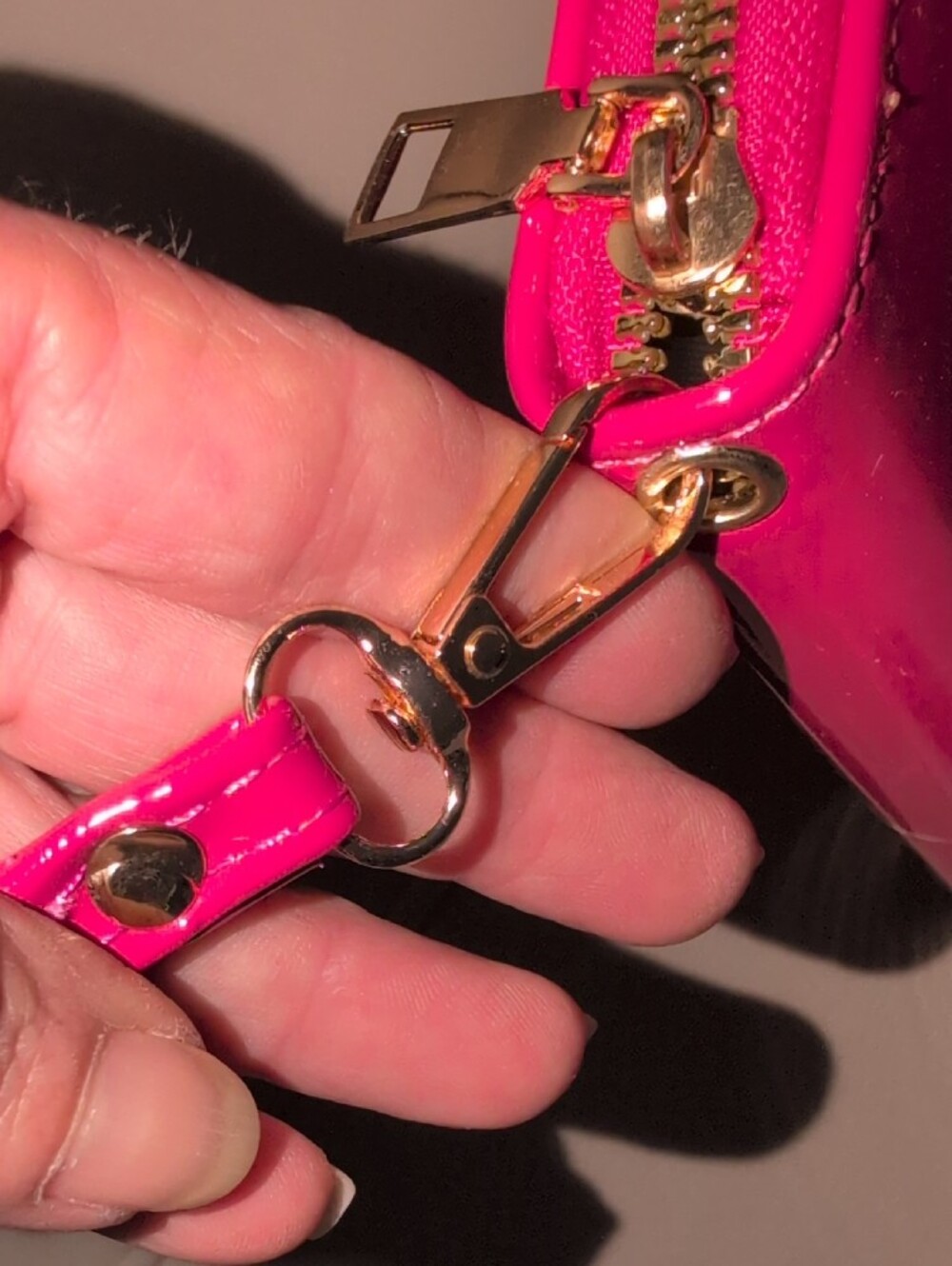 Hot Pink Patent Leather Top-Handle Bag with Wristlet And Crossbody Strap - Picture 11 of 16